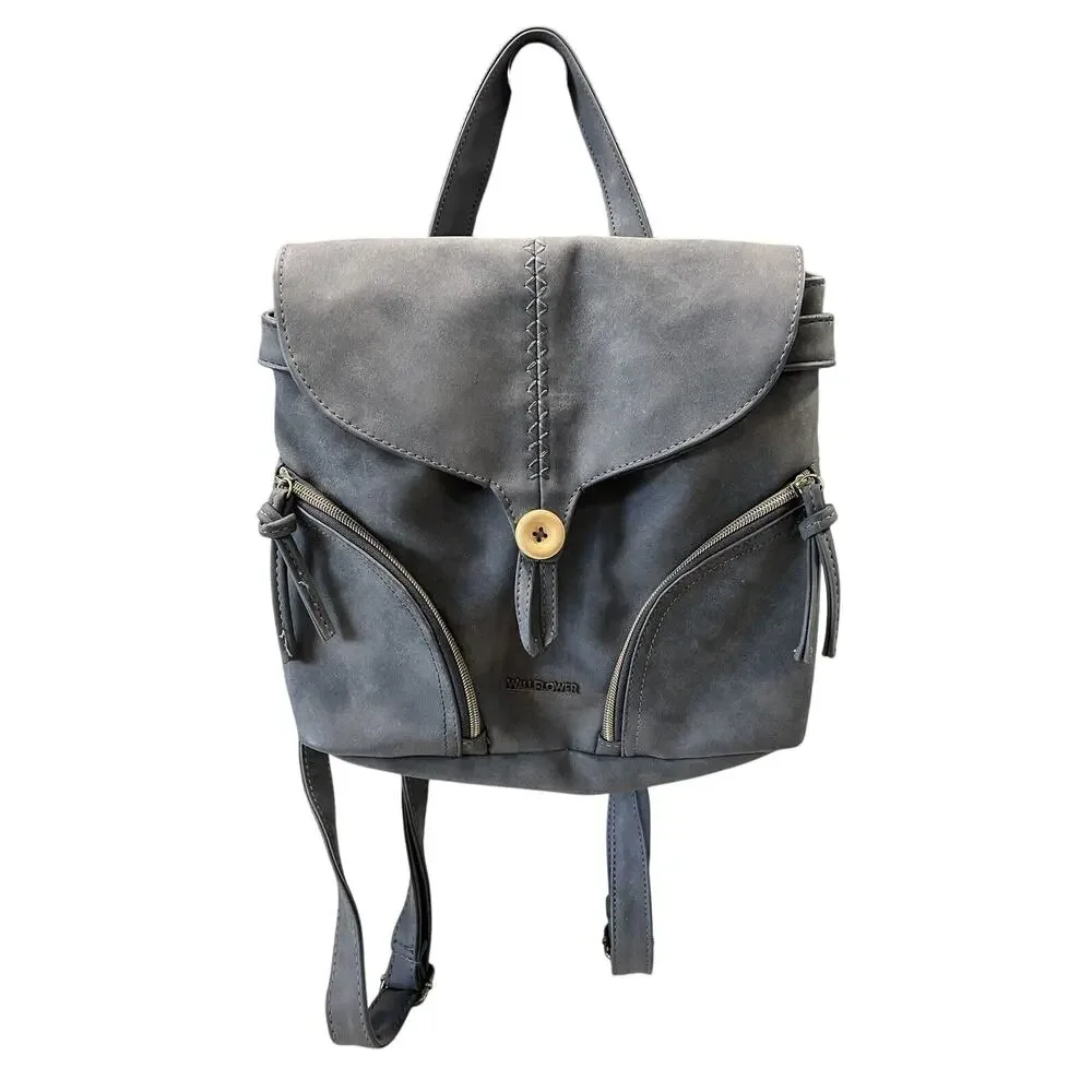Wallflower Faux leather Mini Gray Backpack With Adjustable Strap’s Front Pockets